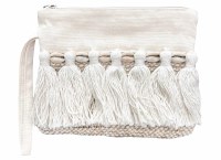 6" x 8"  White and Beige Tassle Wristlet