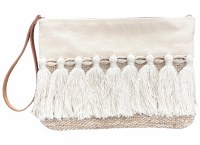 7" x 10" White and Beige Tassle Wristlet