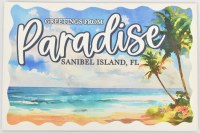 4" x 6" "Greetings From Paradise, Sanibel Island, FL" Palm Trees Wood Post Card