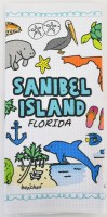 "Sanibel Island Florida" Icons Waffle Weave Coastal Kitchen Towel