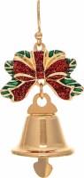 Gold Toned and Red Bow Bell Christmas Earrings