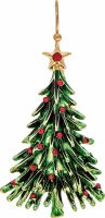 Gold Toned Green and Red Christmas Tree Earrings