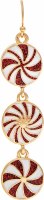 Gold Toned Red and White Peppermint Christmas Candy Drop Earrings