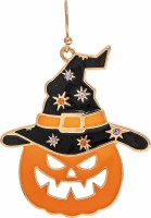 Gold Toned Orange and Black Jack-O-Lantern Halloween Earrings