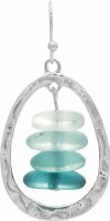 Silver Toned and Green Seaglass Gems Oval Earrings