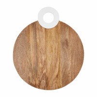 20" Round Brown Wood Board with White Handle