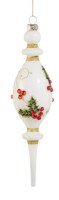 8" Slim White Glass Ornament With Holly Accents
