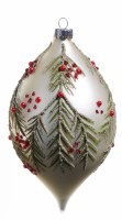 7" Red Berries and Pine Glass Diamond Shape Ornament