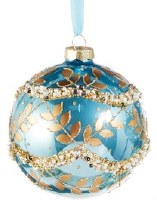 4" Blue and Gold Glass Ball Shape Ornament