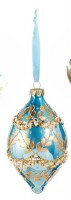 6" Blue and Gold Glass Diamond Shape Ornament