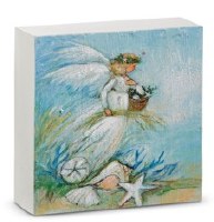 6" Sq Sea Angel Carrying a Basket Coastal Christmas Wood Block