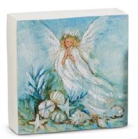 6" Sq Sea Angel Praying Coastal Christmas Wood Block