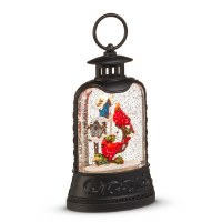 8" LED Cardinals in a Black Glitter Lantern