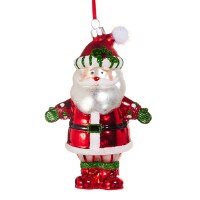 6" Red and Green Glass Santa Ornament
