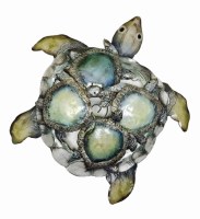 15" Distressed Silver and Blue Capiz Sea Turtle Coastal Wall Art Plaque