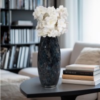 11" Dark Blue and Gray Decorative Glass Vase
