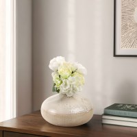 8" White and Sage Ceramic Decorative Squat Vase