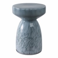 12" Round Teal and Blue Glass End Table