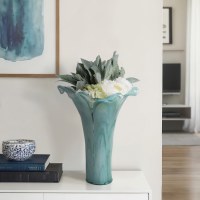 15" Green and Blue Decorative Glass Flair Vase