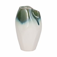 10" Green and White Folded Top Decorative Ceramic Vase