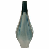 19" Green and Blue Drip Top Decorative Ceramic Vase