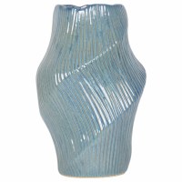 17" Blue Ribbed Twist Decorative Ceramic Vase