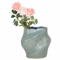 11" Blue Ribbed Twist Decorative Ceramic Vase