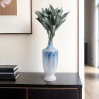 16" White and Blue Ceramic Decorative Decanter