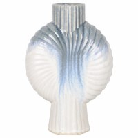 12" Blue and White Drips Ceramic Decorative Disk Vase