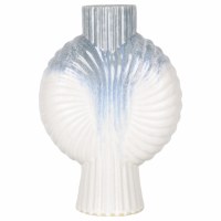 15" Blue and White Drips Ceramic Decorative Disk Vase