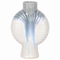 10" Blue and White Drips Ceramic Decorative Disk Vase