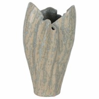 11" Beige and Green Ceramic Folds Decorative Vase