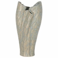 14" Beige and Green Ceramic Folds Decorative Vase