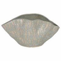 14" Beige and Green Ceramic Folds Decorative Bowl