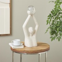 21" Beige and Gold Figure Holding a Clear Orb