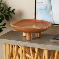 17" Round Natural Teak Wood Footed Bowl
