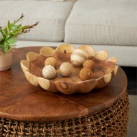 17" Round Natural Teak Wood Flower Bowl