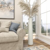 39" Slim White Ceramic Bubble Floor Vase