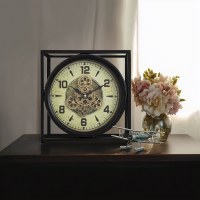 10" Sq Black Gear Sitting Clock