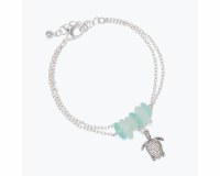 Silver Toned Sea Turtle and Sea Glass Anklet