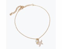 Gold Toned Starfish and Faux Pearl Anklet