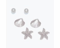 Silver Toned and Faux Pearl Earrings