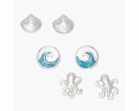 Set of Three Silver Toned Blue Sealife Earrings