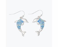 Silver Toned and Blue Dolphin Earrings