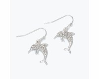 Silver Toned Bling Dolphin Earrings