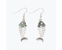 Silver Toned Abalone Bonefish Earrings