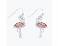 Silver Toned and Pink Flamingo Earrings