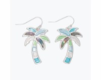Silver Toned and Multicolor Inlay Palm Tree Earrings