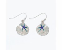 Silver Toned and Blue Bling Sea Shell Earrings