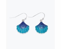 Silver Toned and Two Toned Blue Inlay Scallop Shell Earrings